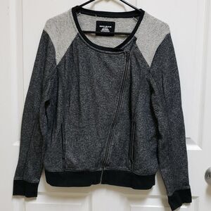 DKNY Jeans Womens XL Gray Black Asymmetrical Zip Sweater Jacket Long Sleeve